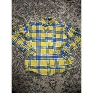 Cinch Boys' Large Blue and Yellow Plaid Long Sleeve Shirt Button-Up Size XL 14